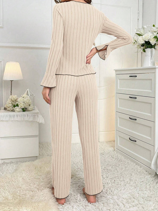 Coquette Contrast Trim Ribbed Pajama Set