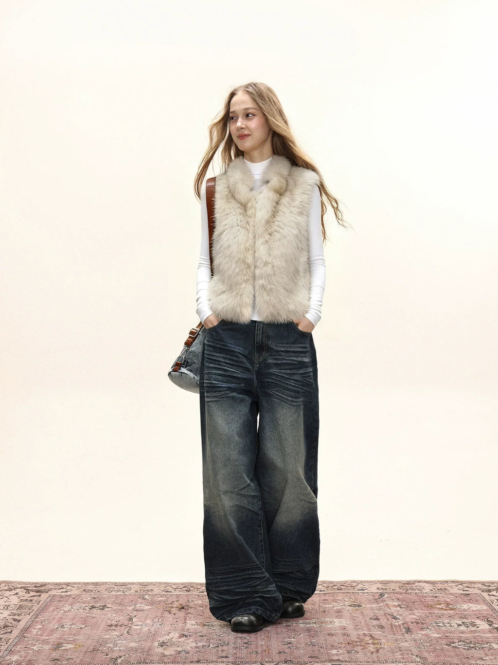 Women's Faux Fox Fur Stand Collar Winter Vest