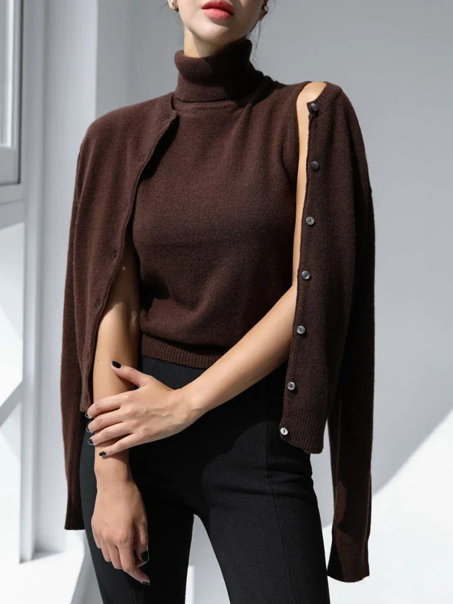 Classic knit vest and button cardigan ensemble - View 12 | TEVQA