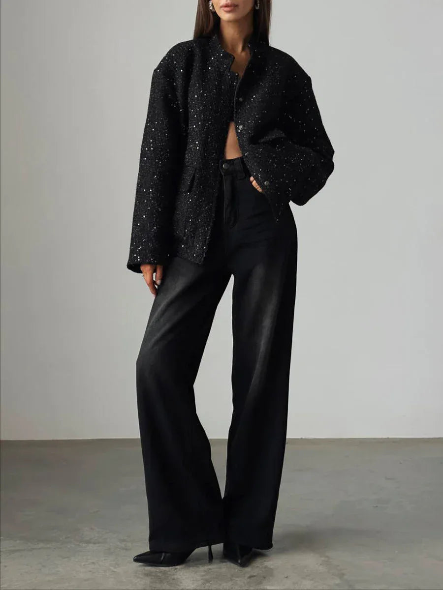 Midnight Glitz Sequin Tweed Jacket - TEVQA