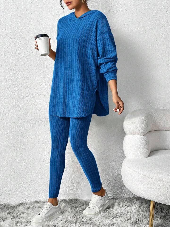 Ribbed Knit Hoodie and Leggings Set - View 12 | TEVQA