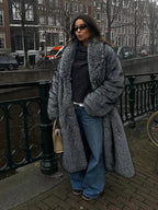 Opulent Silver Grey Faux Fur Maxi Coat - View 6 | TEVQA