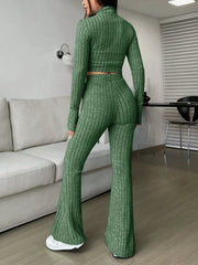 Vintage Moss Ribbed Knit Two-Piece Set - TEVQA