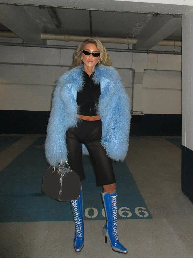 Mongolian Style Shaggy Faux Fur Jacket - View 8 | TEVQA