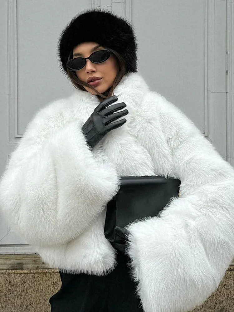 Plush Faux Fur Crop Jacket - View 6 | TEVQA