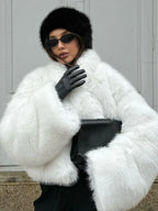 Plush Faux Fur Crop Jacket - View 6 | TEVQA