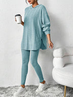 Ribbed Knit Hoodie and Leggings Set - View 10 | TEVQA