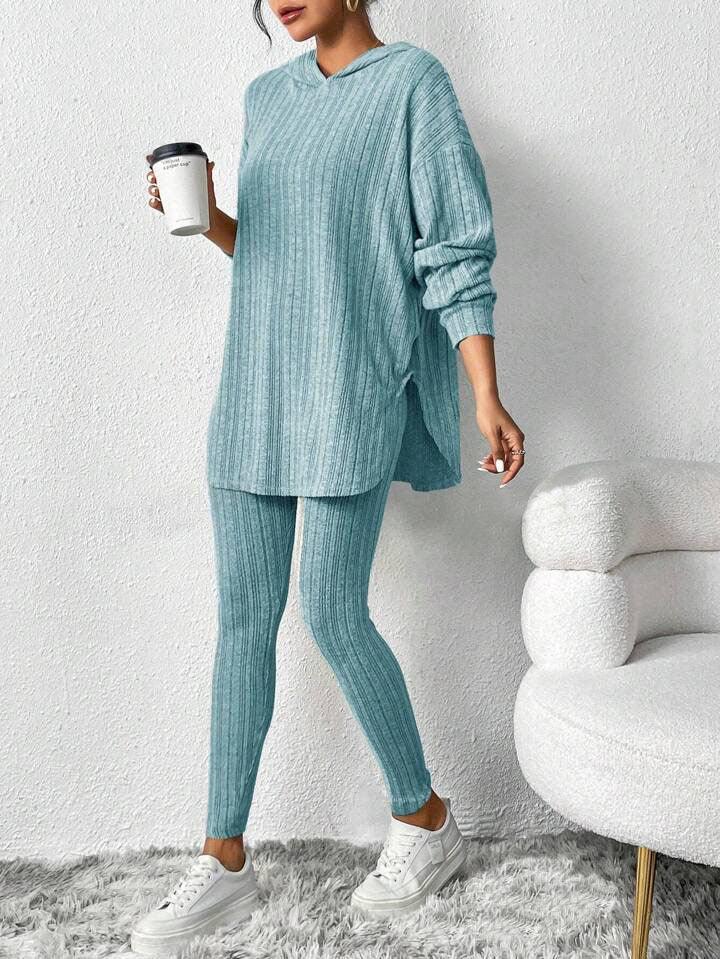 Ribbed Knit Hoodie and Leggings Set - View 10 | TEVQA
