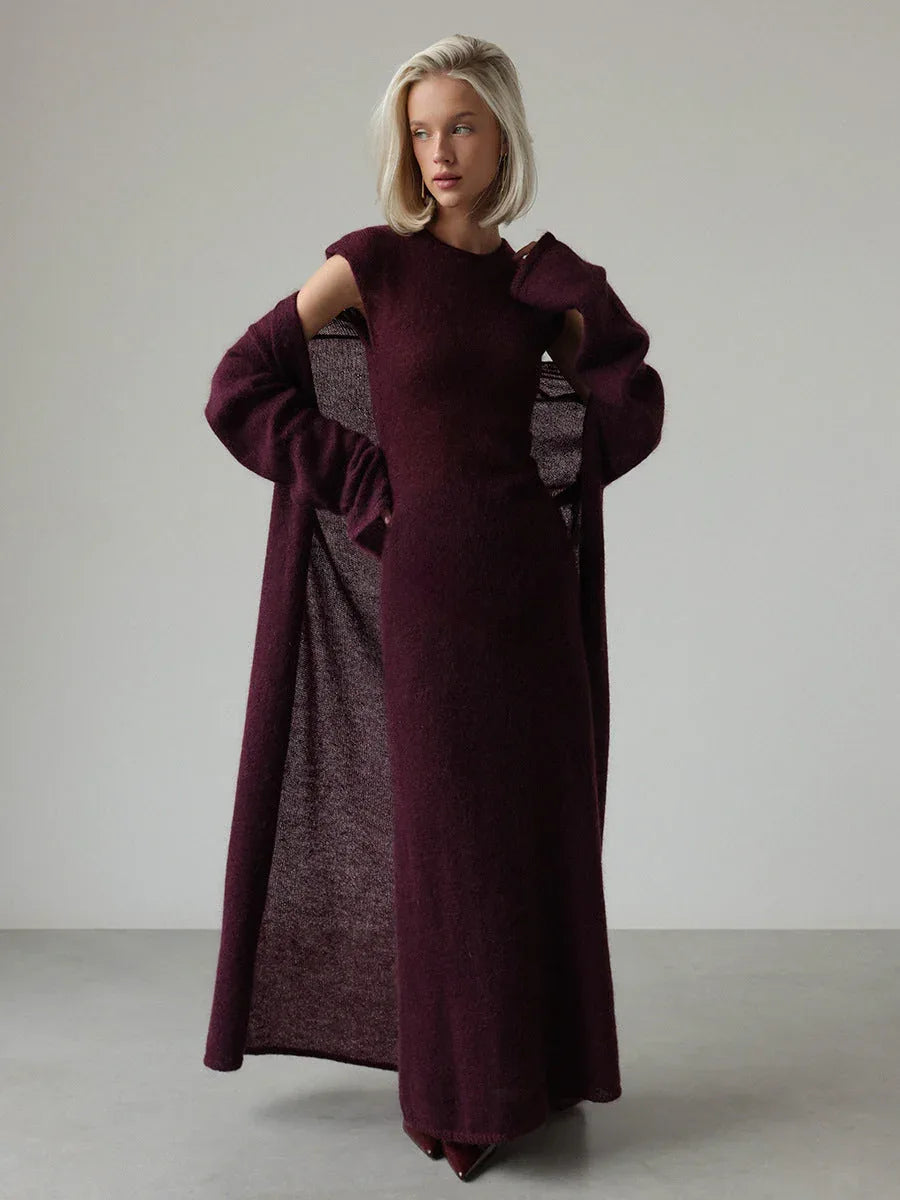 Ribbed knit maxi dress and long cardigan set - View 6 | TEVQA