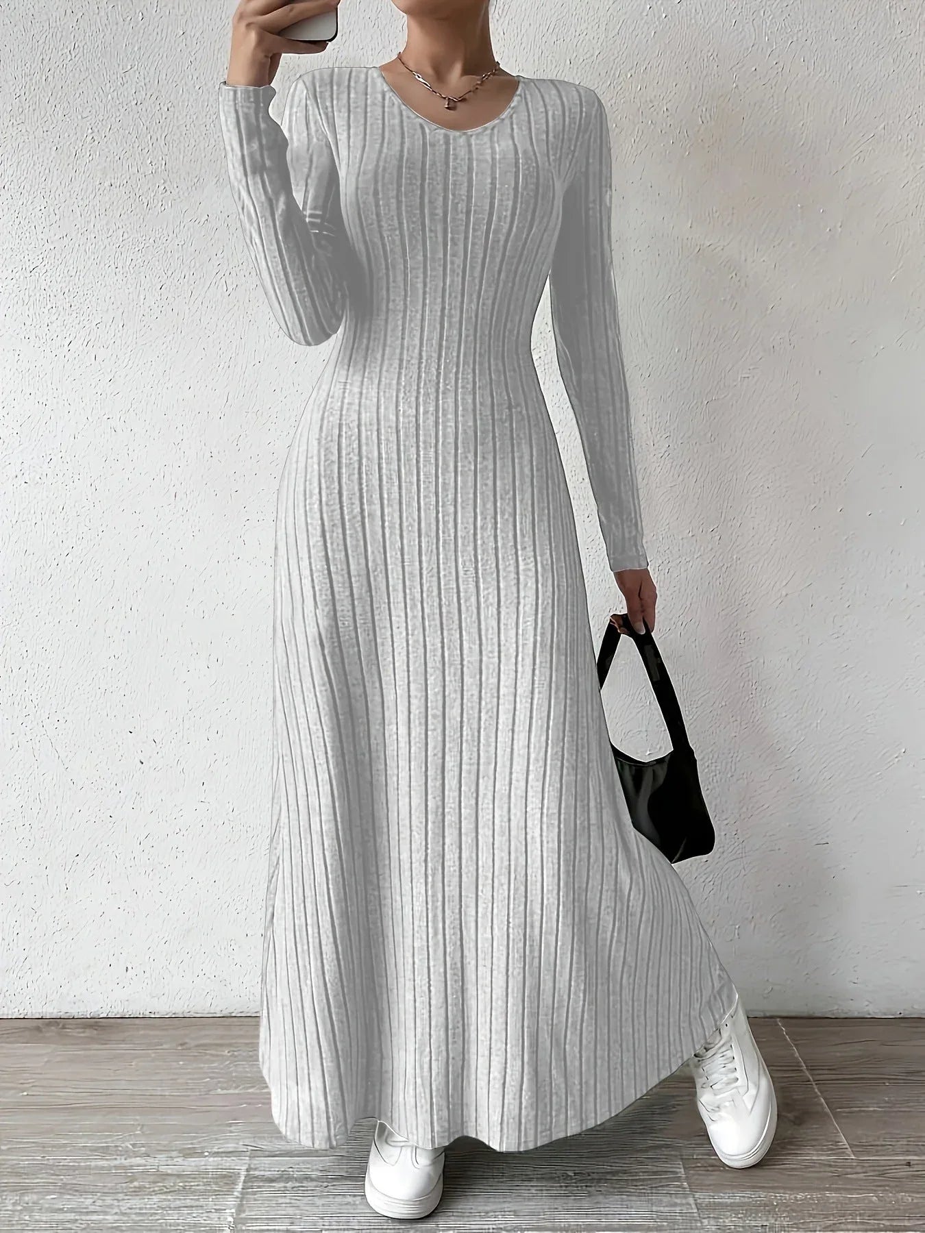 Ribbed Knit Maxi Dress - View 10 | TEVQA