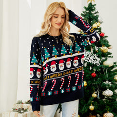 Navy Blue "Merry X-Mas" Santa & Tree Knit Sweater