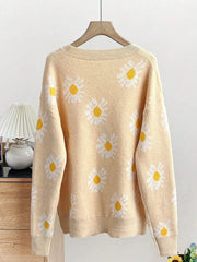 Whimsical Daisy Jacquard Knit Cardigan - TEVQA