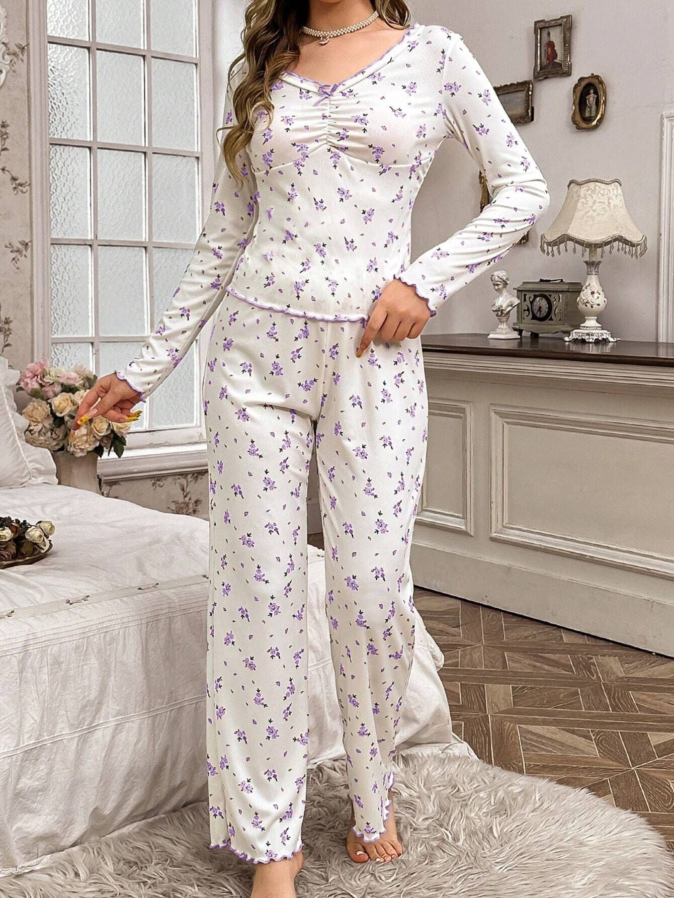 Coquette Ditsy Floral Ribbed Knit Pajama Set