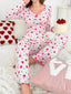 Ribbed Heart Print Pajama Set - View 36 | TEVQA