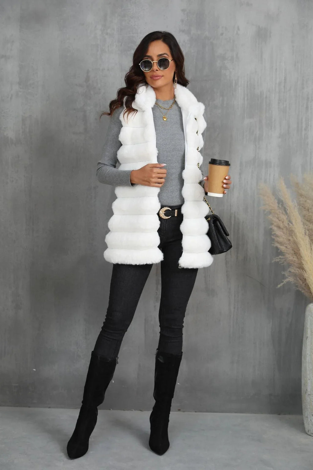 Tiered faux fur vest - View 11 | TEVQA