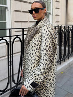 Vintage Leopard Print Faux Fur Long Coat - TEVQA
