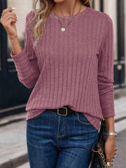 Oatmeal Ribbed Knit Crew Neck Top - View 11 | TEVQA