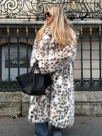 Vintage Leopard Print Long Faux Fur Coat - TEVQA