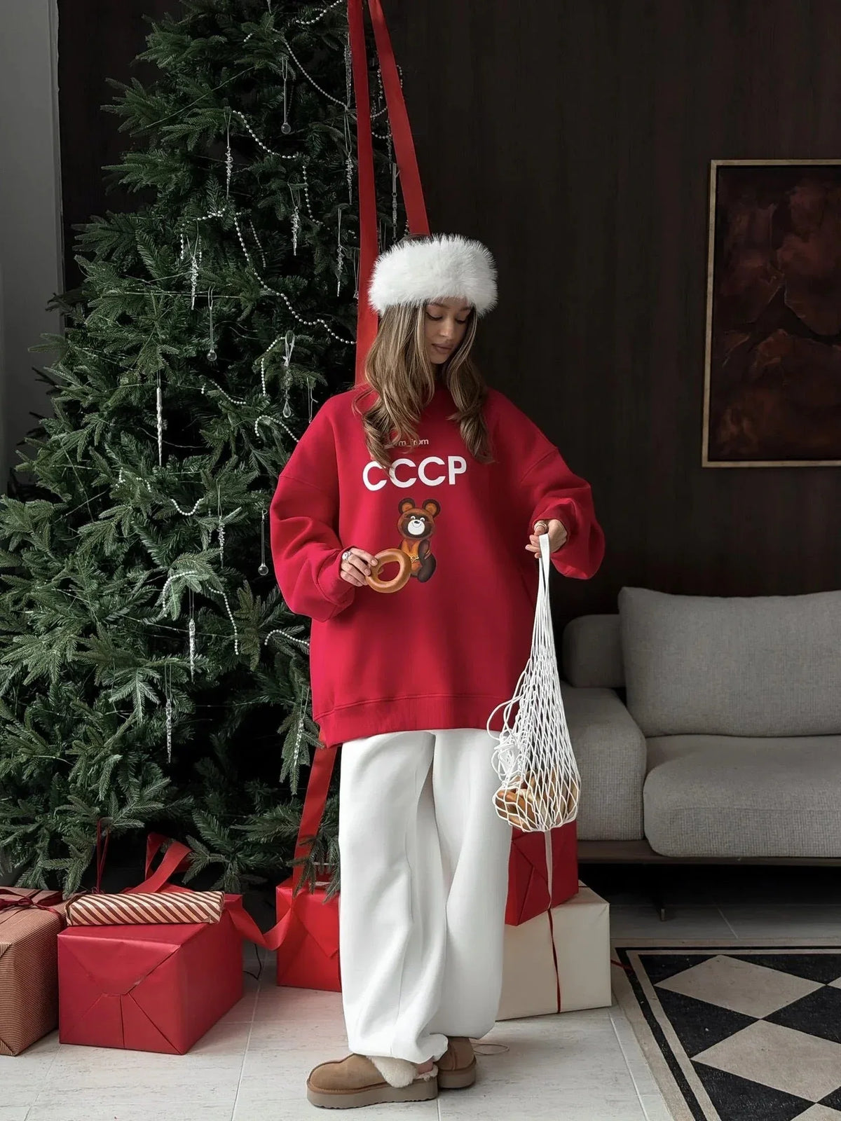 Vintage Red 'I'm from CCCP' Misha Bear Sweatshirt - TEVQA