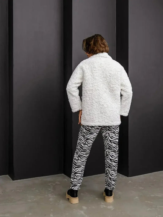 Snow White Textured Faux Rabbit Fur Coat - TEVQA