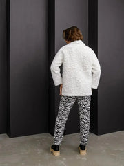 Snow White Textured Faux Rabbit Fur Coat - TEVQA