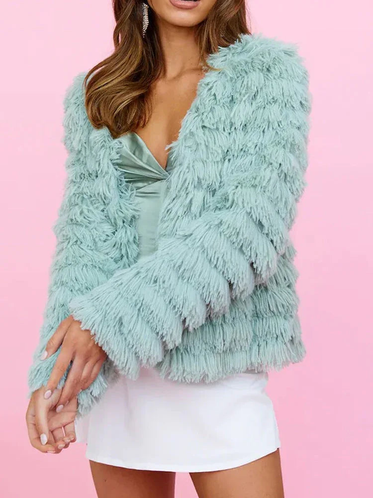 Shaggy faux fur mid-length coat - View 8 | TEVQA