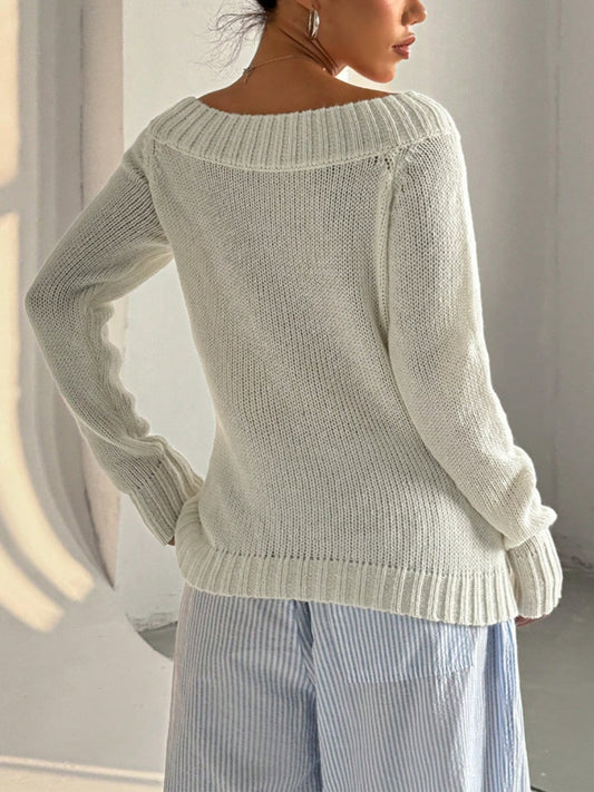 Versatile Off-Shoulder Ribbed Knit Sweater