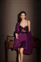 Satin and lace robe and slip set - View 17 | TEVQA
