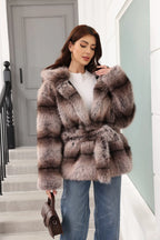 Faux fur coat with hood - View 12 | TEVQA