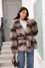 Faux fur coat with hood - View 12 | TEVQA