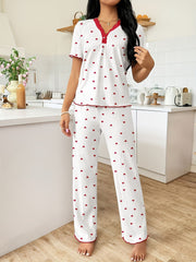 Heart Print Ribbed Lounge Set