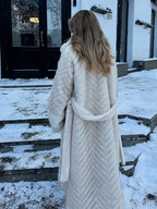 Elegant chevron textured faux fur maxi coat - View 6 | TEVQA