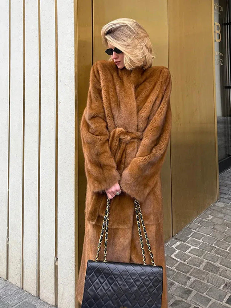 Faux Mink Maxi Coat - View 9 | TEVQA