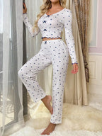 Ribbed pajama set with heart print - View 18 | TEVQA