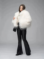 Shaggy faux fur cropped jacket - View 8 | TEVQA
