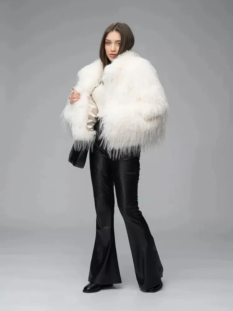 Shaggy faux fur cropped jacket - View 8 | TEVQA