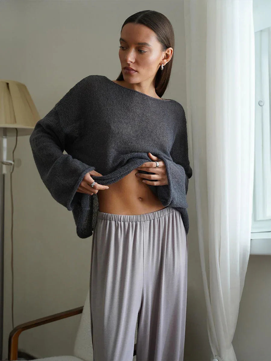 Boho Sheer Hollow Out Knit Top - TEVQA