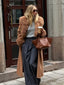 Camel wool blend midi coat with faux shearling trim - View 9 | TEVQA
