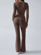 V-Neck Crop Top and Fold-Over Flare Pants Set - View 18 | TEVQA