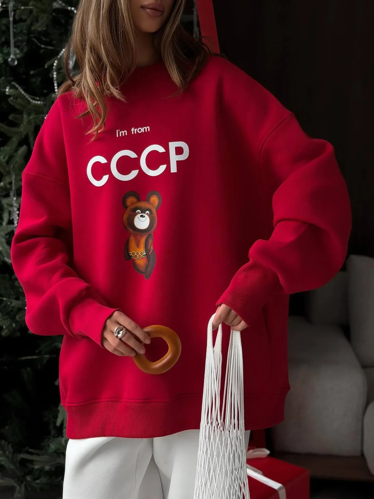 Vintage Red 'I'm from CCCP' Misha Bear Sweatshirt - TEVQA
