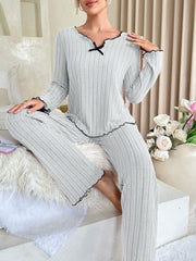 Coquette Contrast Trim Ribbed Pajama Set