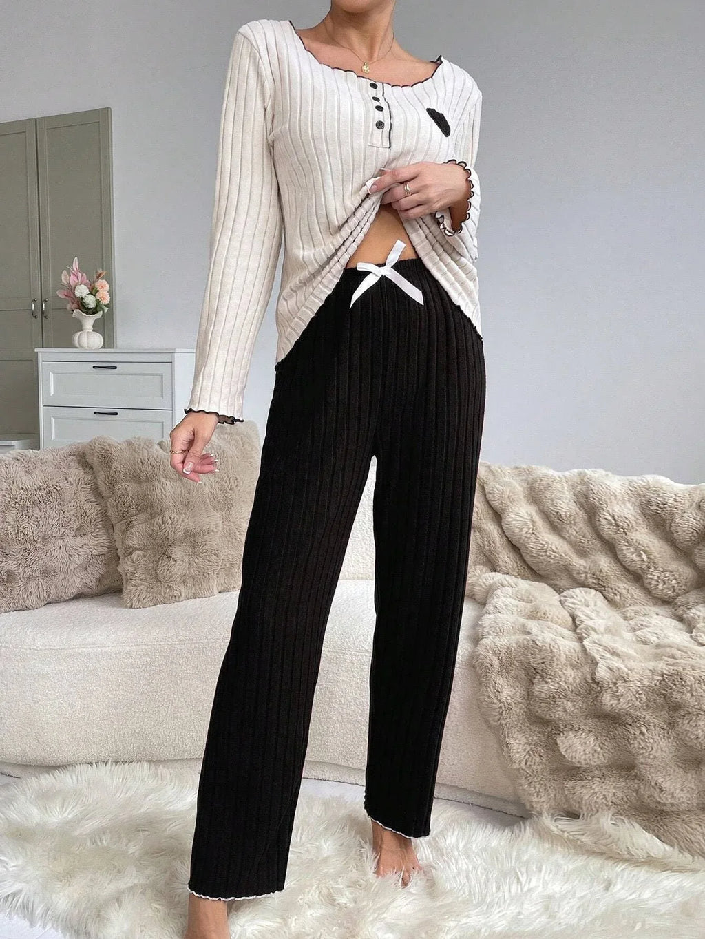 Ribbed lounge set with heart patch - View 10 | TEVQA