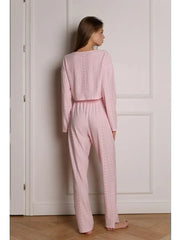 Coquette Aesthetic Pink Eyelet Lounge Set - TEVQA