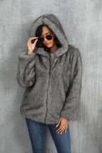 Alpine Glow Hooded Faux Fur Jacket - View 8 | TEVQA