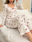Ribbed pajama set with bow print and v-neckline - View 25 | TEVQA