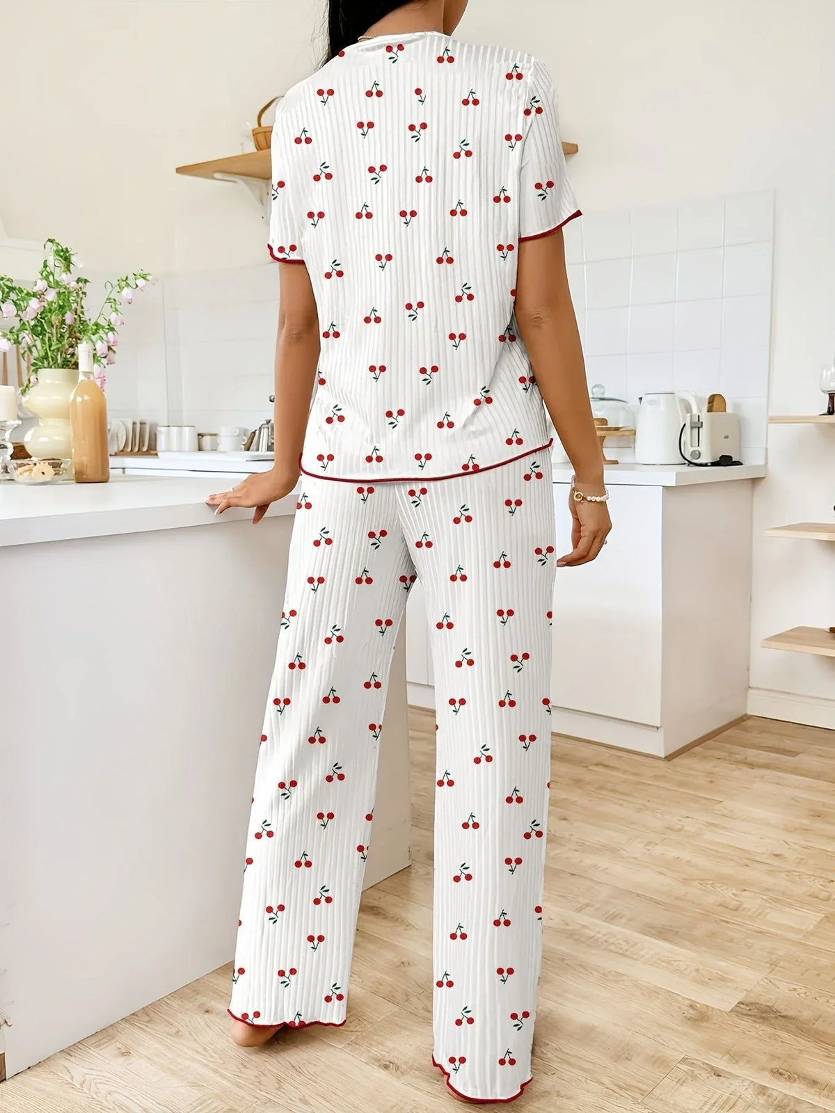 Ribbed Heart Print Lounge Set - View 17 | TEVQA