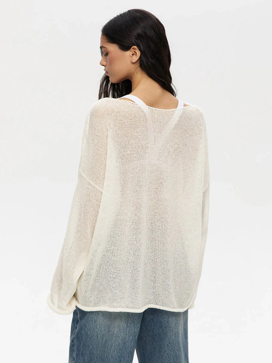 Boho Sheer Hollow Out Knit Top - TEVQA