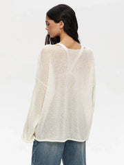 Boho Sheer Hollow Out Knit Top - TEVQA