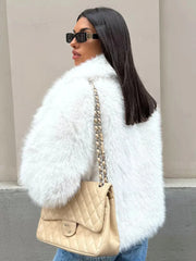 Cream Puff Oversized Lapel Faux Fur Jacket - TEVQA