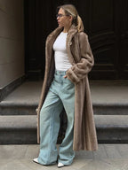 Vintage Mink Texture Faux Fur Long Coat - TEVQA
